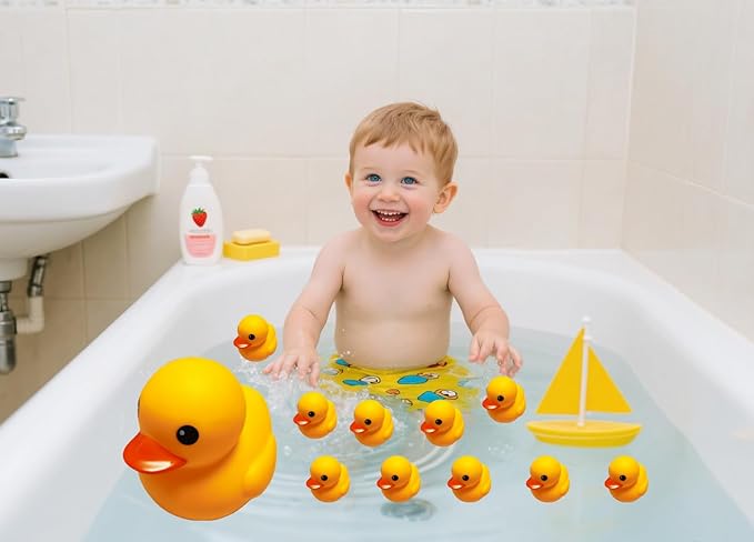 Yellow Rubber Ducks(No Bebe Noise), Without Holes Bath Toys - Floating Waterproof Duckies Gift for Baby Showers, Infants, Kids & Toddlers, Party Decorations, 2 inches (10 pcs)