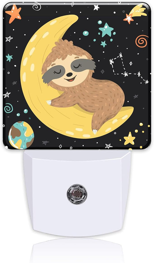 Night Light for Kids Girls Boys, Cute Baby Sloth Sleeping on Moon LED Night Light Plug into Wall with Dusk to Dawn Sensor for Room Decor, Hallway, Kitchen, Bathroom, Nursery, Stairs
