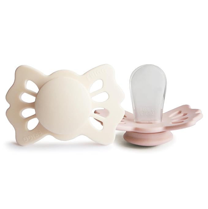 FRIGG Lucky Symmetrical SilkySoft Silicone Baby Pacifier | Made in Denmark | BPA-Free (Cream/Blush, 0-6 Months)