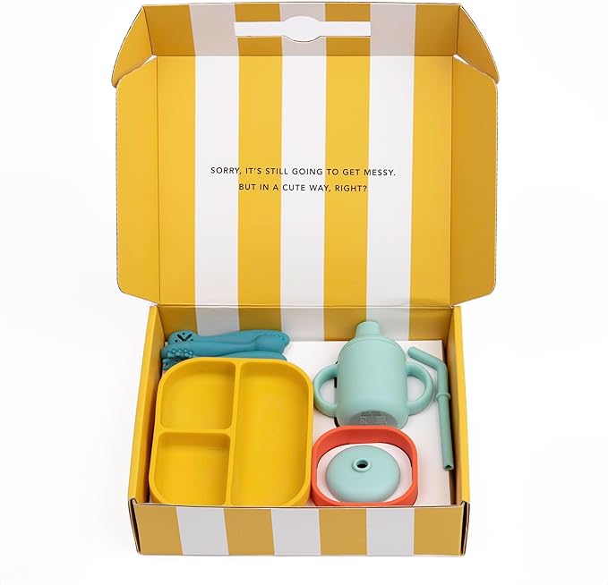 Bella Tunno Little Bites Bundle Baby Feeding Set with Bowl, Plate, Utensils, Cup, Lids; Baby Led Weaning Supplies; 100% Food-Grade Silicone (Circus Fun)
