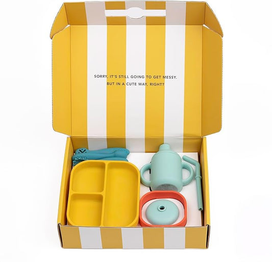 Bella Tunno Little Bites Bundle Baby Feeding Set with Bowl, Plate, Utensils, Cup, Lids; Baby Led Weaning Supplies; 100% Food-Grade Silicone (Circus Fun)
