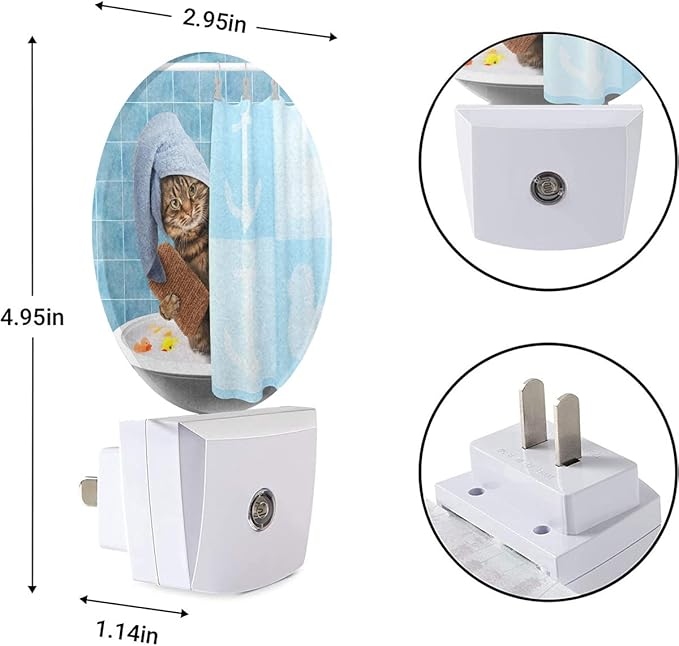 EKOBLA Funny Cat Night Light Kitten Cat with Shower Cap in Bathtub Night Lights Plug into Wall for Boys Girls Men Women, Fun Animal Plug-in Nightlights LED Dusk to Dawn Sensor