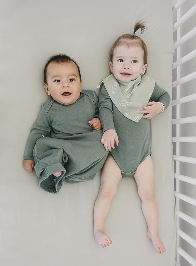 Woolino Merino Wool Baby Bibs - Highly Absorbent Bandana Bib with Cotton Outer Layer and Merino Wool Inner Layer - Pack of 2