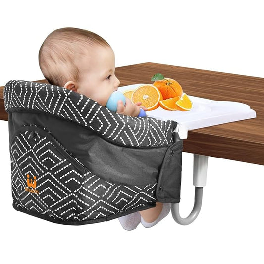 MTWML Hook On High Chair with Tray,Portable Baby High Chair That Attaches to Table,Clip On Fast Table Seat for Babies and Toddlers.Baby Feeding Seat for Dining Tables and Counter(Stripe-Black)