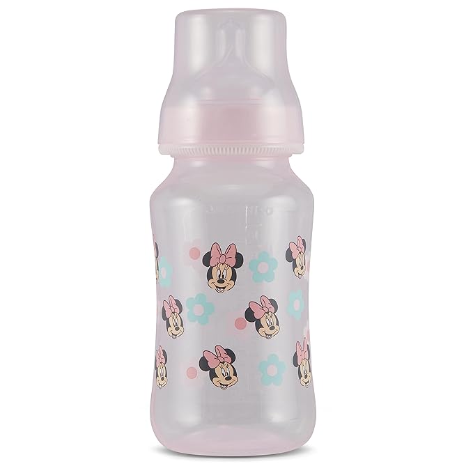 Disney Minnie Mouse Baby Bottles 11 oz for Boys or Girls | 2 Pack of Infant Hourglass Shaped Bottles with Cover for Newborns and All Babies | BPA-Free Plastic Baby Bottle for Baby Shower