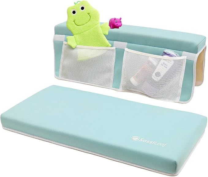 Bath Kneeler & Elbow Rest–Thick, Non-slip 1-Piece Pads Protect Elbows and Knees, Mesh Pockets for Storage. Quick-Dry, Easy to Clean, Durable. Perfect for Bathing Babys, Toddlers, and Pets (Cool Mint).