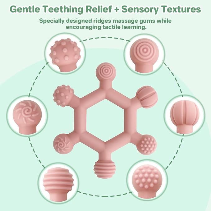 3 Pack Baby Teething Toys, BPA-Free Silicone Baby Teether Toys Teething Relief, Chew Toy for Babies 6-24 Months (Green & Blue & Pale Pink)