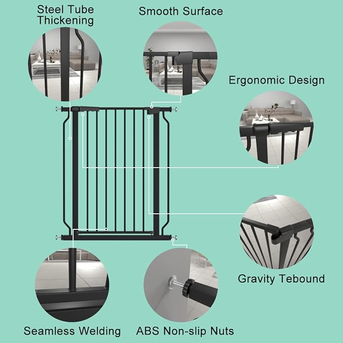 ALLAIBB White 40.55" Extra Tall Wide 29.92-46.85" Baby Gate Pressure Mounted Walk Through Child Kids Safety Toddler Tension Pet Dog Gates with Extension for Doorways Kitchen
