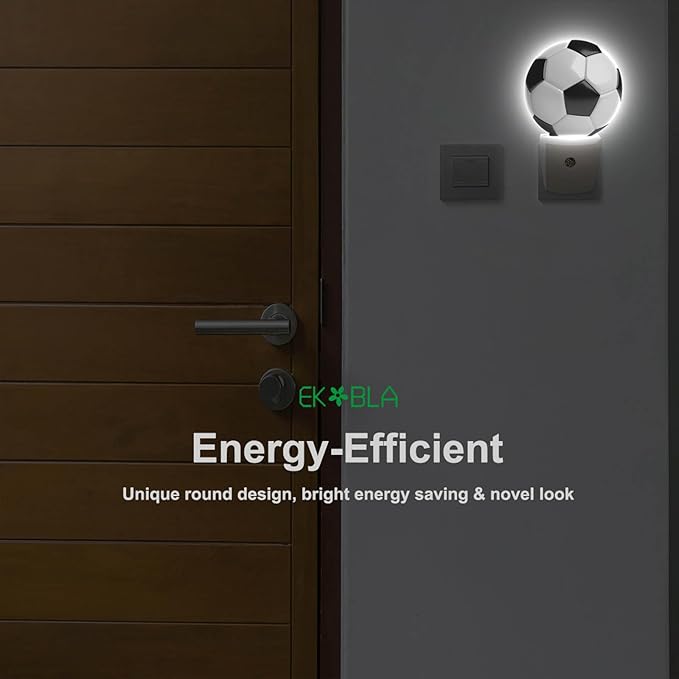 EKOBLA Soccer Night Light American Soccer Ball Black and White Sports Design Night Lights Plug into Wall with Dusk to Dawn Sensor for Boys Room Men Cave, LED 0.5W Sleep Friendly