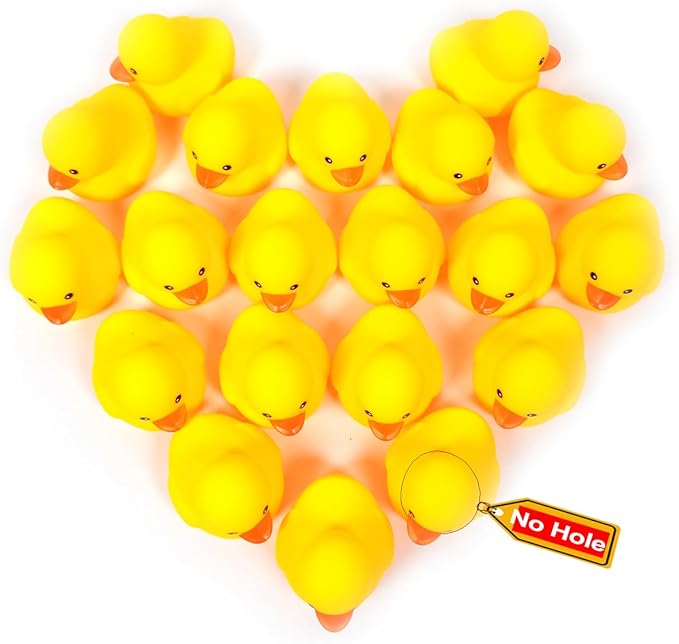 Waterproof No Squeak No Hole No Bebe Noise 20 Pcs 3 Inch Rubber Funny Yellow Ducky Duck Bath Pool Toy Without Hole for Kid Shower Bathtub Toy Birthday Party Decor Cake Topper in Bulk