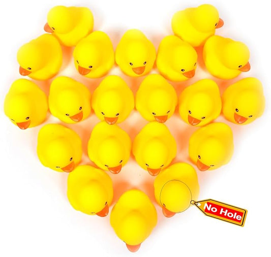 Waterproof No Squeak No Hole No Bebe Noise 20 Pcs 3 Inch Rubber Funny Yellow Ducky Duck Bath Pool Toy Without Hole for Kid Shower Bathtub Toy Birthday Party Decor Cake Topper in Bulk