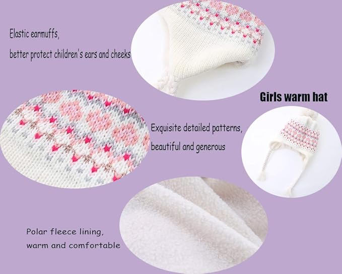 Moon Kitty Girls Knit Hats Winter Fleece Lining Skiing Winter Caps with Warm Ear Flap