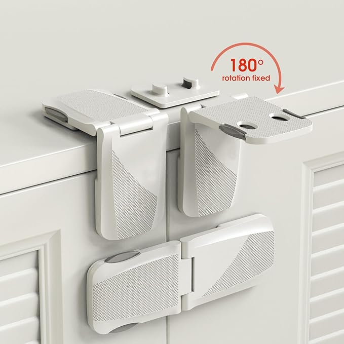 2 Pack Cabinet Locks Baby Proofing, QYESWHSR Fridge Locks for Kids with 3M Adhesive Pad, Child Proof Cabinet Locks French Door Refrigerator Freezer Lock RV Refrigerator, Oven Lock Easy Use (White)