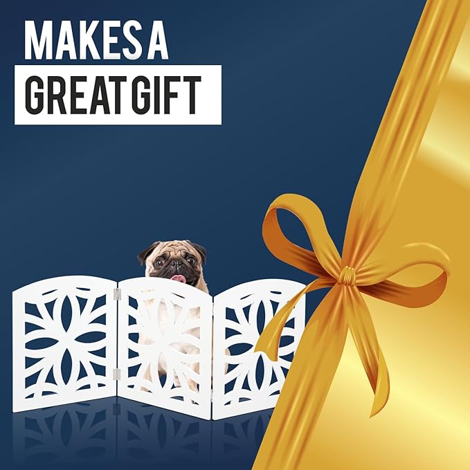 Bundaloo Freestanding Dog Gate Expandable Decorative Wooden Fence for Small to Medium Pet Dogs, Barrier for Stairs, Doorways, & Hallways