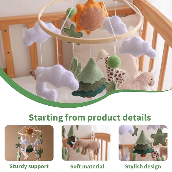 GOODMOM Forest Nursery Mobile – Handmade Crib Mobile with Zebra, Giraffe and Sheep Perfect for Boys & Girls Design Sturdy Structure Easy Assembly and a Delightful (Solar Animal Kingdom)
