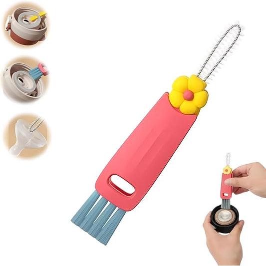 3 in 1 Cup Lid Cleaning Brush, 2025 Upgraded Multifunctional Insulation Bottle Cleaning Tools, Portable Crevice Cleaning Brush Set for Baby Bottle Gap Tight Spaces (#1 Red)