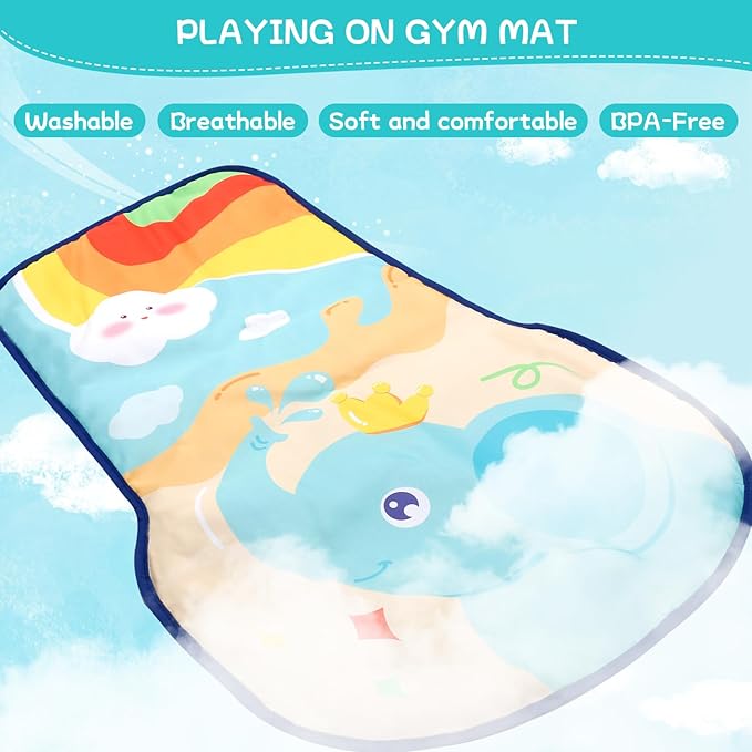 Baby Play Mat Gym, 2 in 1 Baby Walker Tummy Time Activity Mat with 5 Infant Sensory Toys, Music and Lights Floor Play Mat as Birthday Gift for 0-12 Months Boys Girls