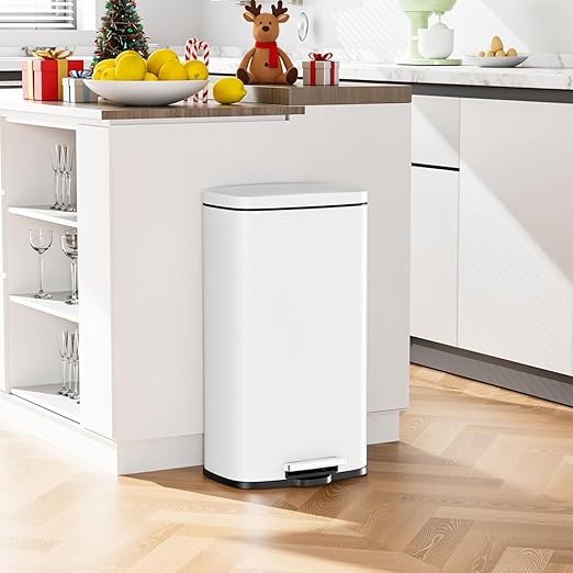 Arlopu13.2 Gallon Step Trash Can, Stainless Steel Garbage Bin, Soft-Close Rubbish Bin with Removable Plastic Inner Bucket, Fingerprint-Proof, Lid Dustbin, Suit for Kitchen Home (White, 50L)