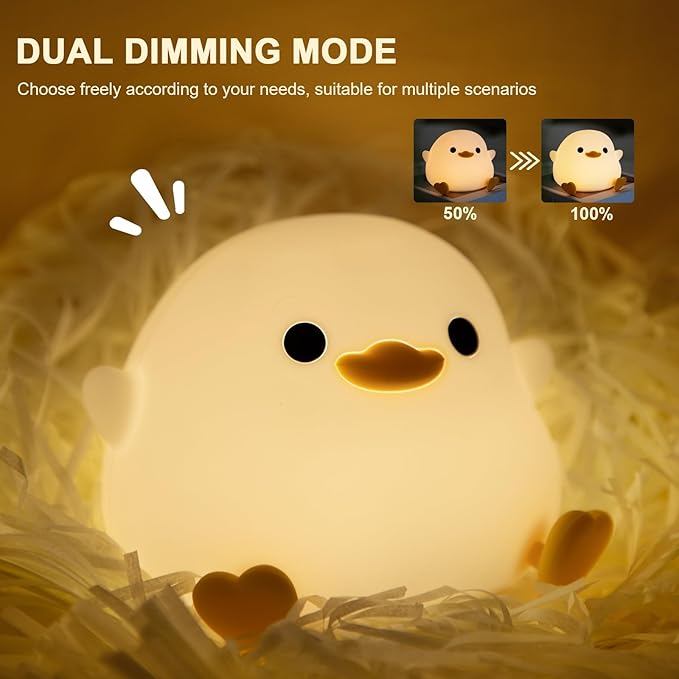 Duck Night Light, Dodo Duck Lamp Silicone LED Table Lamp, Rechargeable Ducky Light with Touch Control Timer, Nursery Bedside Lamp for Kids Bedroom Room Decor