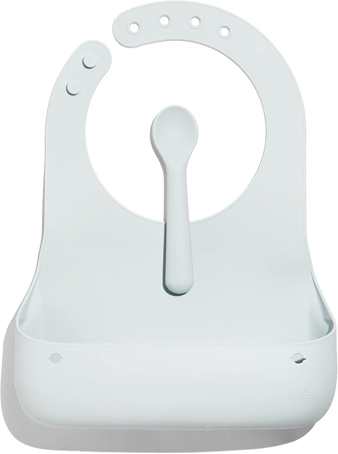 Avanchy Silicone Baby Bibs, Waterproof, Adjustable, BPA Free, Soft Unisex Set for Toddlers with Matching Spoon