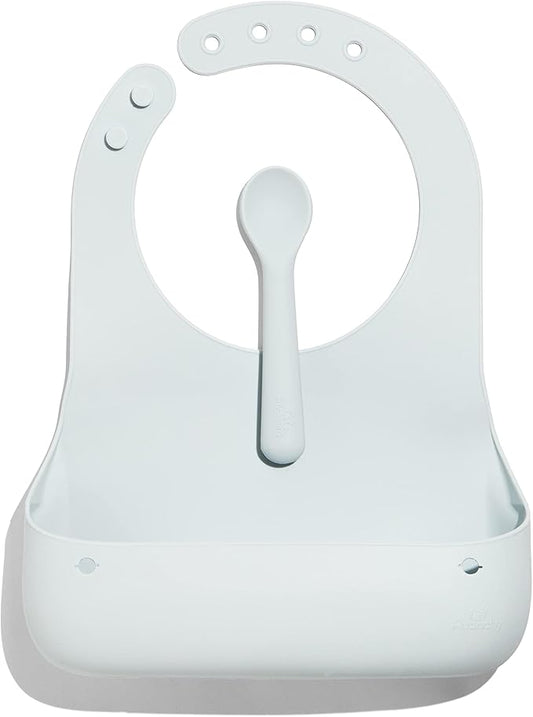 Avanchy Silicone Baby Bibs, Waterproof, Adjustable, BPA Free, Soft Unisex Set for Toddlers with Matching Spoon