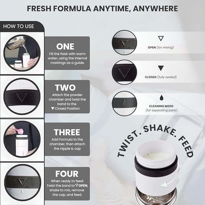 MILK & WATER All in One Baby Bottle & Baby Formula Dispenser On The Go, 9oz - Keeps Water Warm & Formula Fresh - Baby Formula Mixing Bottle with Anti Colic Nipple - Leak-Proof - 3+ Months (White)