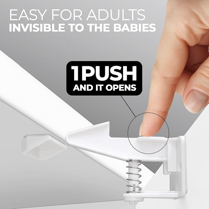 Child Proof Locks for Cabinet Doors (12 Pack + Gift) - Child Cabinet Locks Baby Locks for Cabinets and Drawers - Baby Cabinet Safety Latches Child Locks for Kitchen Cabinets Baby Proofing Cabinets