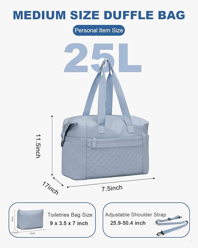 Travel Duffle Bag, Waterproof Weekender Overnight Hospital Bags for Women Men with Toiletry Bag Lightweight Carry on Personal Item Duffle Gym Bag for Travel, Airplanes, Sports