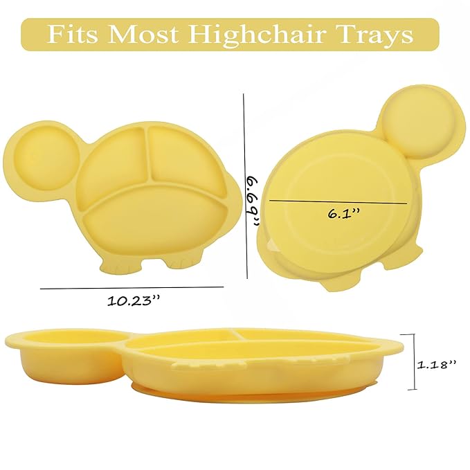 Baby plates with Suction,Silicone Suction Plates for Baby Toddler Kids BPA Free Microwave Dishwasher Safe -Plate yellow tortoise sets
