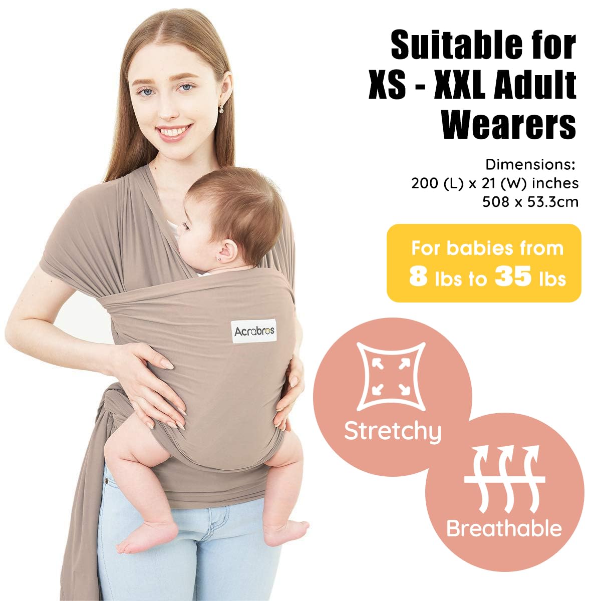 Acrabros Baby Wrap Carrier,Hands Free Baby Carrier Sling,Lightweight,Breathable,Softness,Perfect for Newborn Infants and Babies Shower Gift,Dark Cappuccino