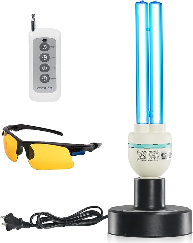 36Watts UV Sanitizer Lamp with Remote Control Powerful Ozone UVC Light with E26 Base for Basement/Bedroom/Kitchen/Office/Storehouse/Car, 3-Gear Timer 110V with Ozone-– Perfect Father's Day Gifts