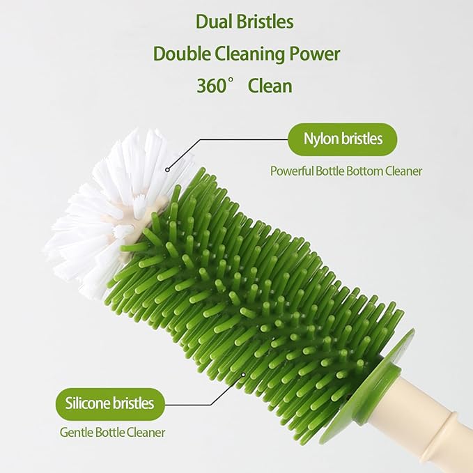 Baby Bottle Cleaning Kit - Liquid-Dispensing Brush System with Nipple & Straw Brushes - New Upgrade