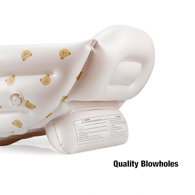 PandaEar Inflatable Bathtub for Toddlers, Collapsible Portable Bathtub for Kids Travel Baby Bathtub with Air Pump, Non-Slip Shower Basin（Bears White）