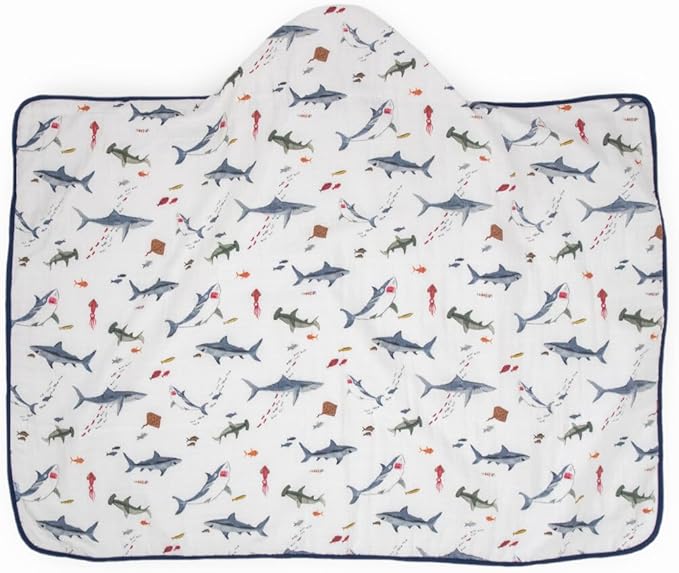 Little Unicorn Premium Hooded Bath Towel| Absorbent Cotton & Terry Blend | Larger Size, 1-6 Years (Shark)