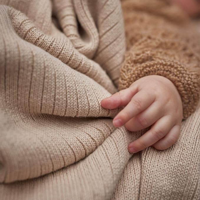 Knitted Organic Cotton Baby Blanket- Swaddle Blanket, 30" x 40" Soft Receiving Blanket for Newborn (Fog/Roman Green)