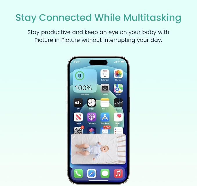 Babysense FullPeek 3MP Video Baby Monitor, WiFi Security Camera with Auto Tracking, Intelligent Motion & Sound Detection, Night Vision, Private Hidden Lens Mode, Supports SD Card