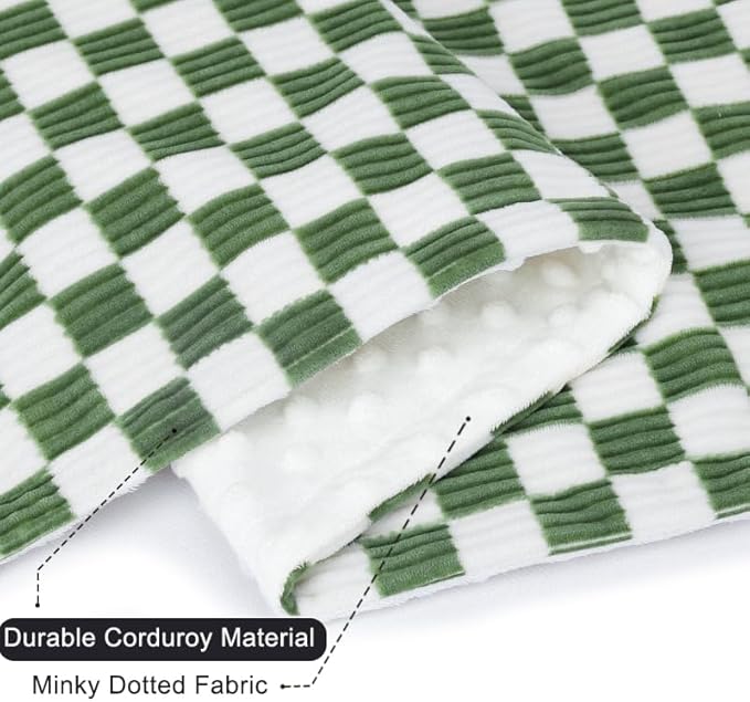 3D Checkerboard Grid Toddler Blanket for Baby Soft Cozy Corduroy Bed Blanket with Stripe Chessboard Plaid Design Infant Newborn Receiving Blanket Sage Green 30 x 40 Inches