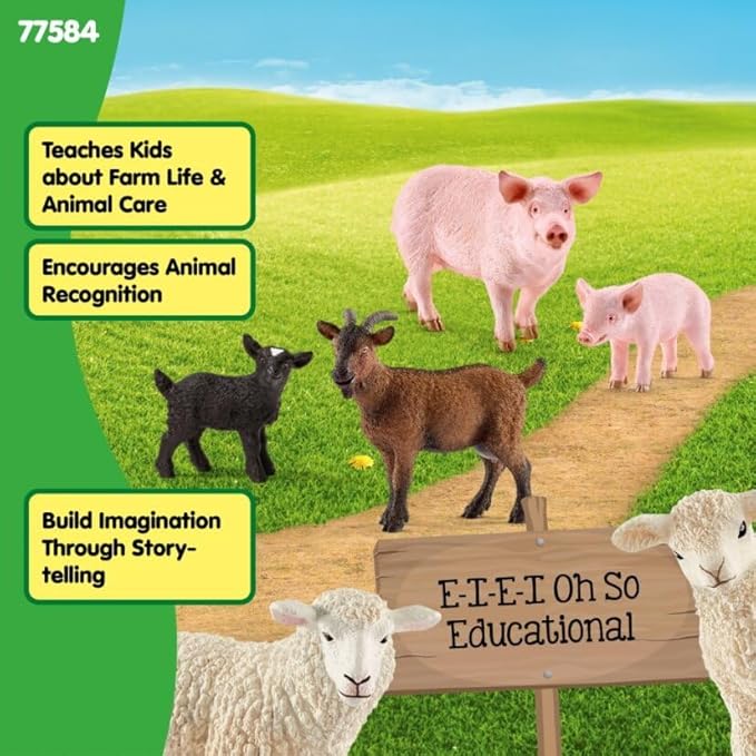 Schleich Farm World - 6PC Farm Animal Bundle with Sheep, Goat and Pig Figurines - Mom and Baby Barnyard Figures for Boys and Girls - Durable Baby Animal Toys for Toddlers and Kids Ages 3+ | 77584
