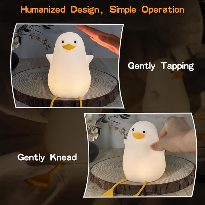 LED Cute Silicone Duck Night Light, Cute Silicone Duck Lamp and Animal NightLight, LED Squishy Animal Light for Sleep, Kawaii Bedside Lamp Room, Rechargeable Bedroom Lamp & Room Gift