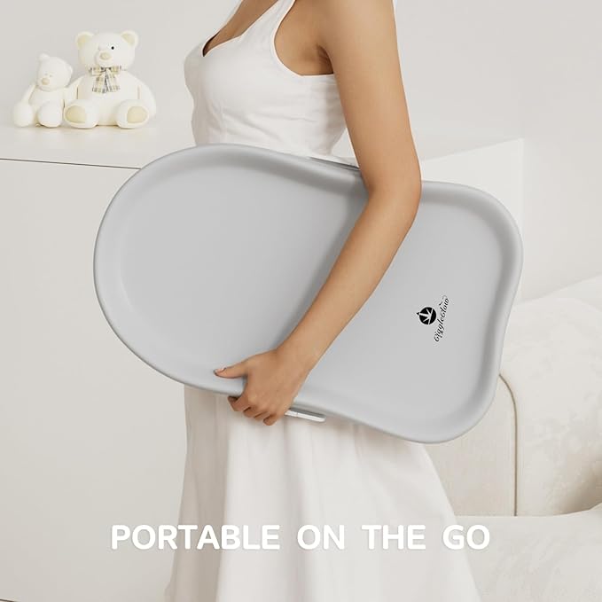 Baby Diaper Changing Pad with Adjustable Belt – Portable, Waterproof, Peanut-Shaped Design, Non-Slip Base for Table and Dresser, Grey