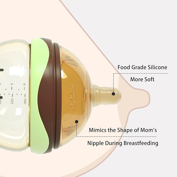 YOHKOH Baby Bottles - Newborn Wide Neck Baby Bottles with Slow Flow Breast-Like Nipple, PPSU Anti-Colic Bottles Breastfeeding System (Green, 9.4oz (Pack of 2))