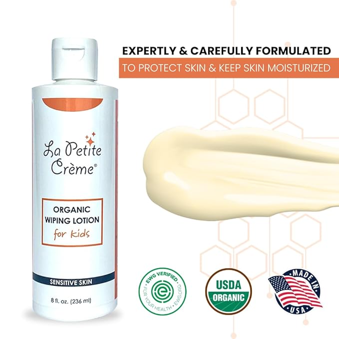La Petite Creme French Premium Liniment Wiping Lotion for Kids (8 oz) - Potty Training Solution - Skin Cleanser & Moisturizer - Girls and Boys - USDA Certified Organic and EWG Verified