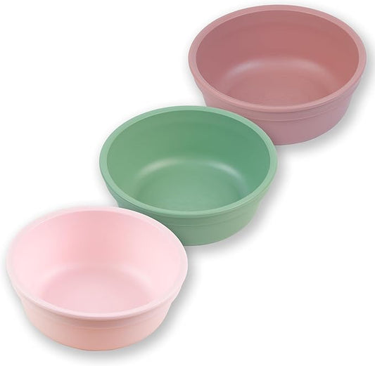 Re-Play 12 oz. Toddler Bowls Set of 3 - Kids Deep-Walled, Durable & Reusable Snack and Meal Bowls, Dishwasher & Microwave Safe, BPA-Free, Made in USA from Recycled Plastic, Blossom