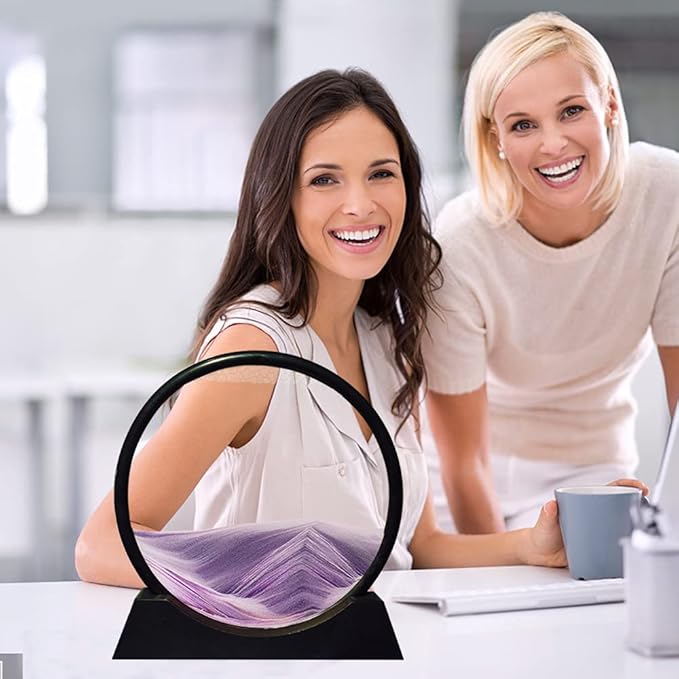 Aoderun Moving Sand Art Picture Round Glass 3D Deep Sea Sandscape in Motion Display Flowing Sand Frame Relaxing Desktop Home Office Work Decor (7", Purple)