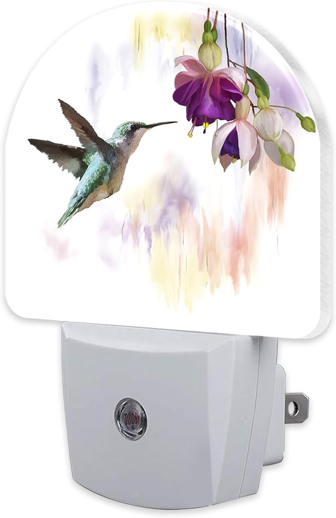 Hummingbird Flowers Night Light for Kids,Groovy Cute Bird Floral Night Light Plug in with Dusk to Dawn Sensor,0.5w Energy Saving Sleep Friendly Nightlight for Hallway Stairway Kitchen Bedroom