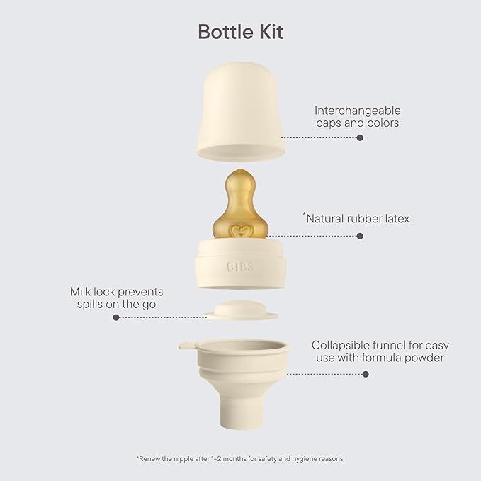 BIBS Bottle Kit - Part of Set. Mix and Match with BIBS Glass Bottles in Different Sizes, Bottle Kit Color - Part of Set, Ivory