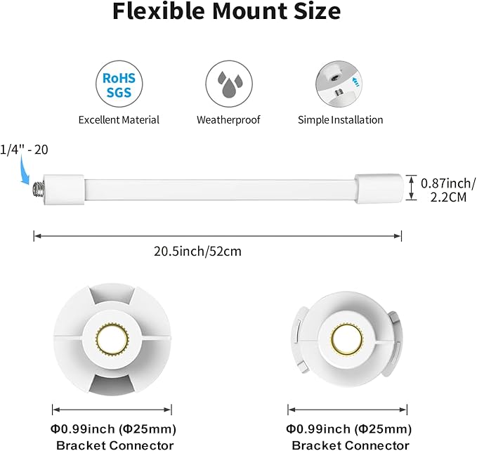 Flexible Baby Monitor Mount for HelloBaby HB6550/HB65/HB66/HB6558/HB248, ANMEATE SM935E/SM650, Compatibile with Bonoch ChildsFarm Eufy Baby Monitor, 20'' Arm Bracket Holder to Crib Cot Shelves, White