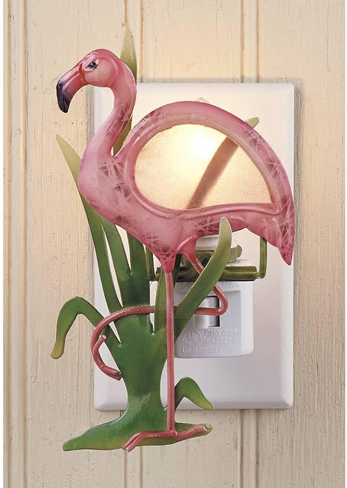 SAGEFINDS Flamingo Nightlight | Decorative Capiz Shell and Metal Art Design | Bedroom, Bathroom, Stairs, Nursery | Home Décor Accent | Rotating Plug | On/Off Switch | Bulb Included | 5.5” High
