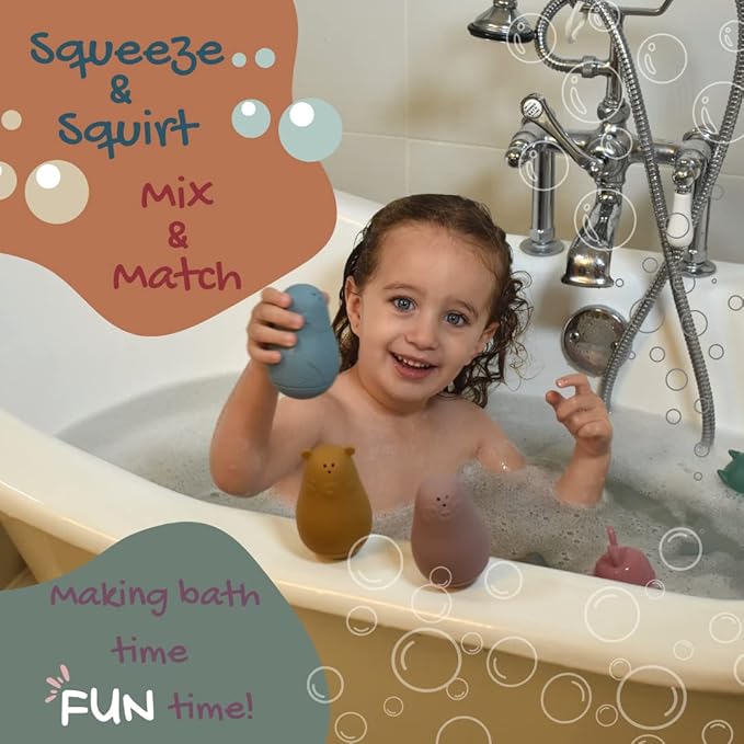 Silicone Bath Toys 4-Pack - Cleanable Silicone Toys with Montessori Stackable Cups - Baby Bath Toys - Dishwasher-Safe Bath Toys - Toddler Tub Toys - Baby Bath Essentials