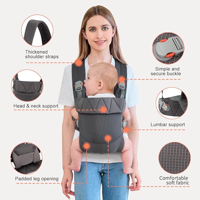 Baby Carrier, Cozy Toddler Carrier, Ergonomic Baby Carrier Newborn to Toddler with Head Support, Dark Grey